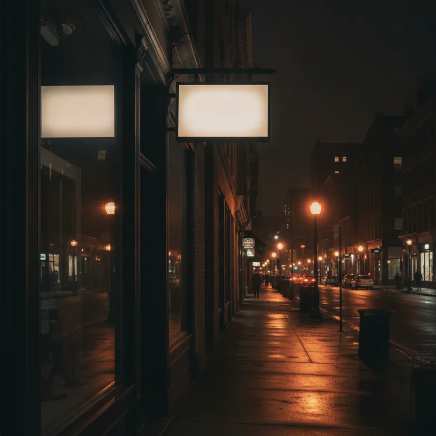 Realizacja: podświetlany szyld nocą